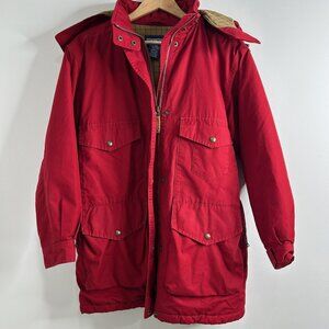 Vtg Lands End Jacket Womens Petite Med Red Wool Blend Hooded Quilted Parka Coat